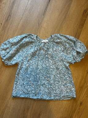 House of Harlow 1960 Martine Seafoam Print Puff Sleeve Cotton Blouse